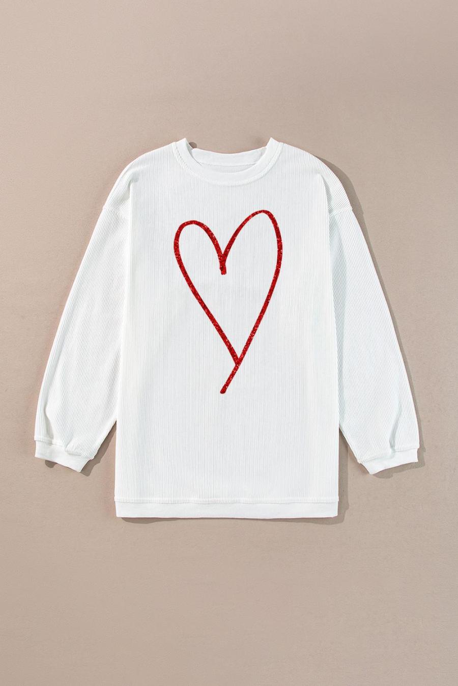 Sweatshirts | White Glitter Heart Print Corded Graphic Pullover Sweatshirt - Women