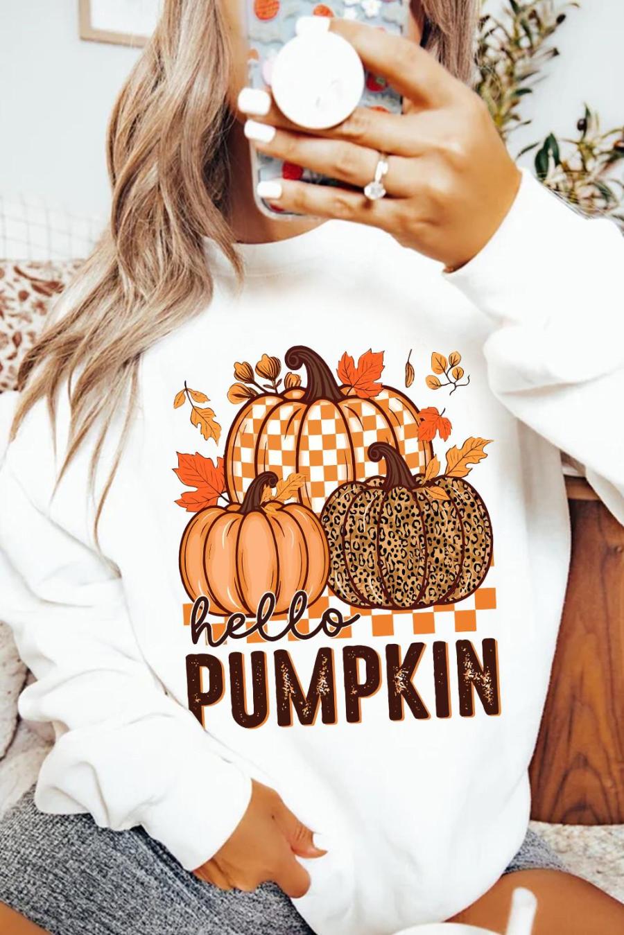Sweatshirts | White Hello Pumpkin Thanksgiving Graphic Sweatshirt - Women