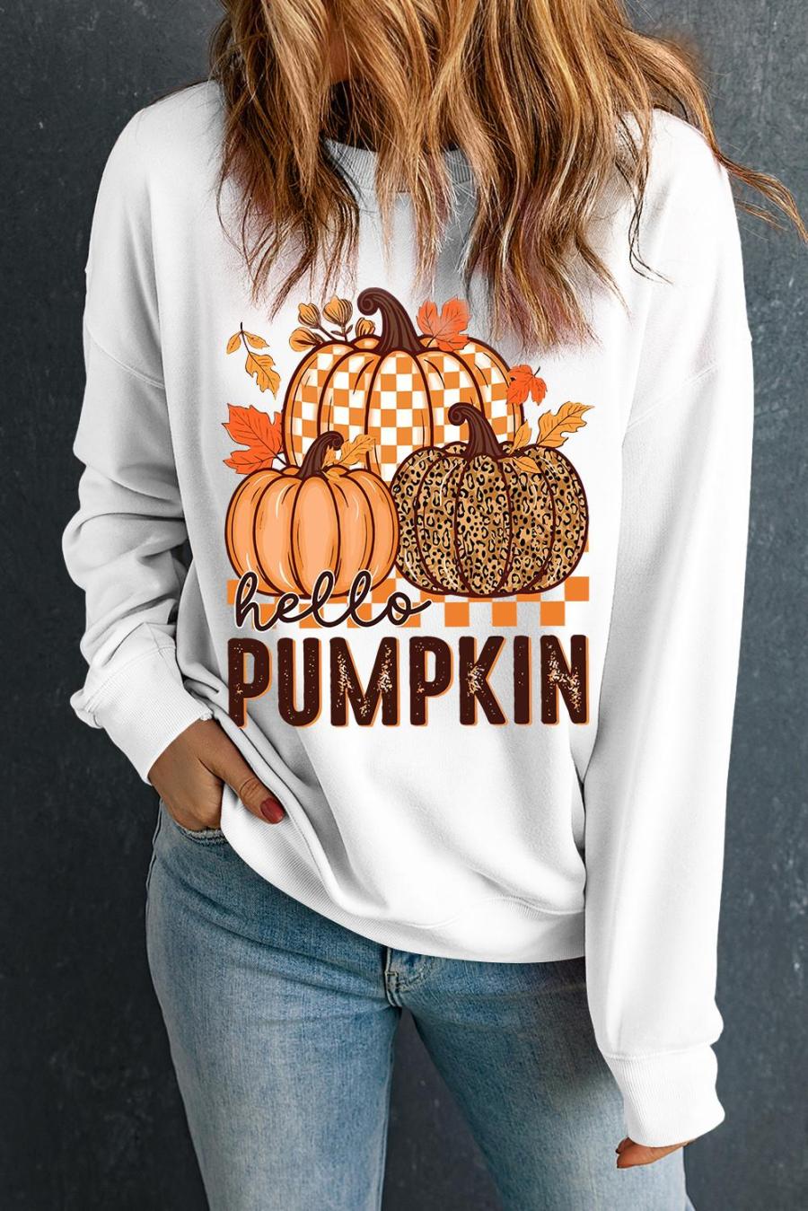 Sweatshirts | White Hello Pumpkin Thanksgiving Graphic Sweatshirt - Women