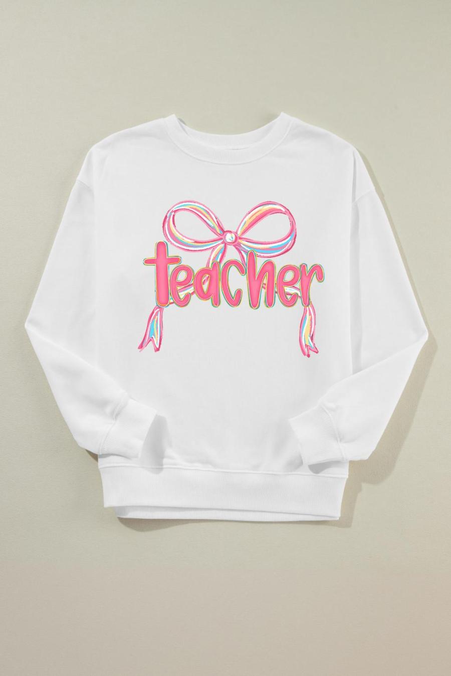 Sweatshirts | White Teacher Bow Graphic Pullover Sweatshirt - Women