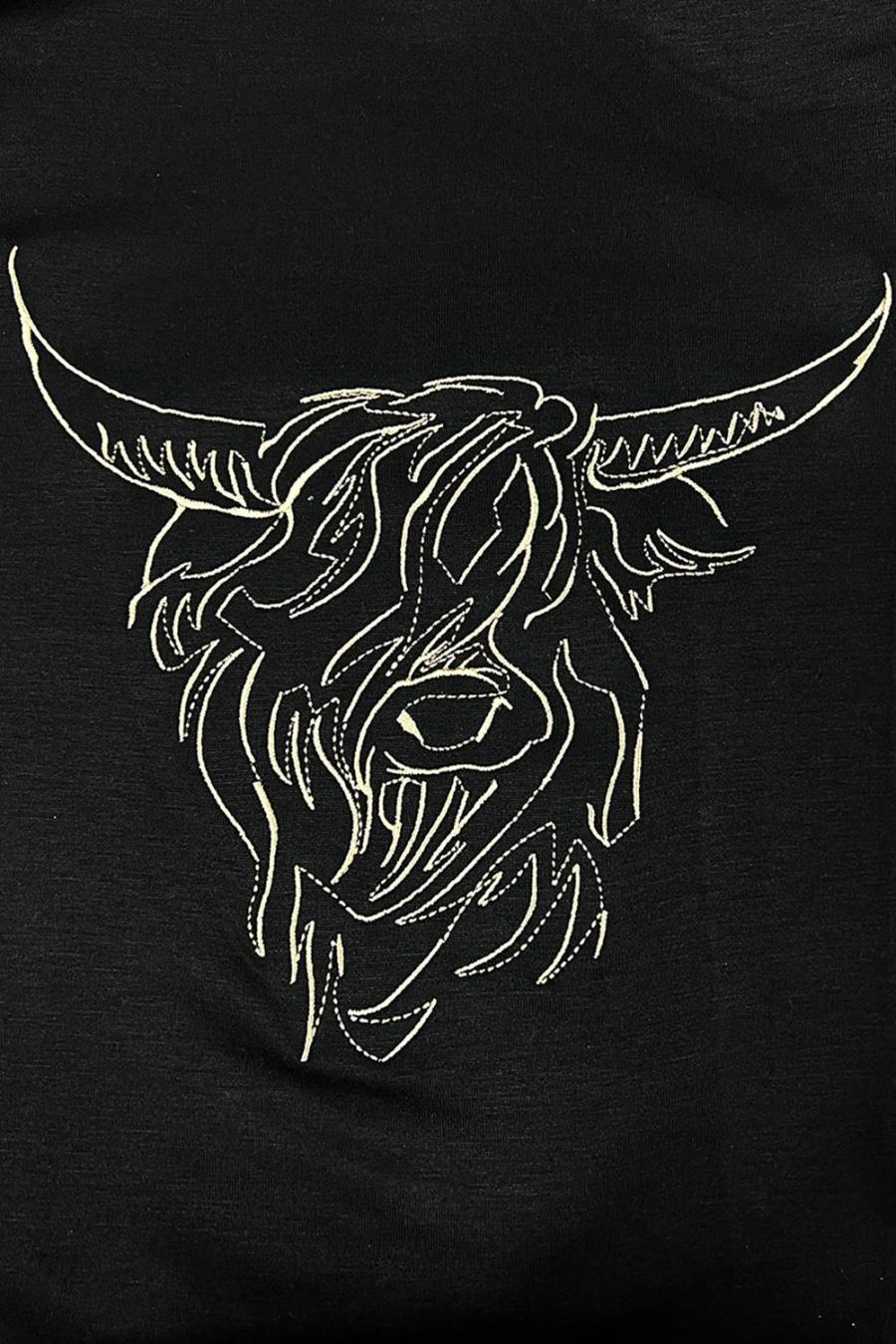 Tees & Tanks | Black Vintage Bull Head Graphic Pattern T Shirt - Women
