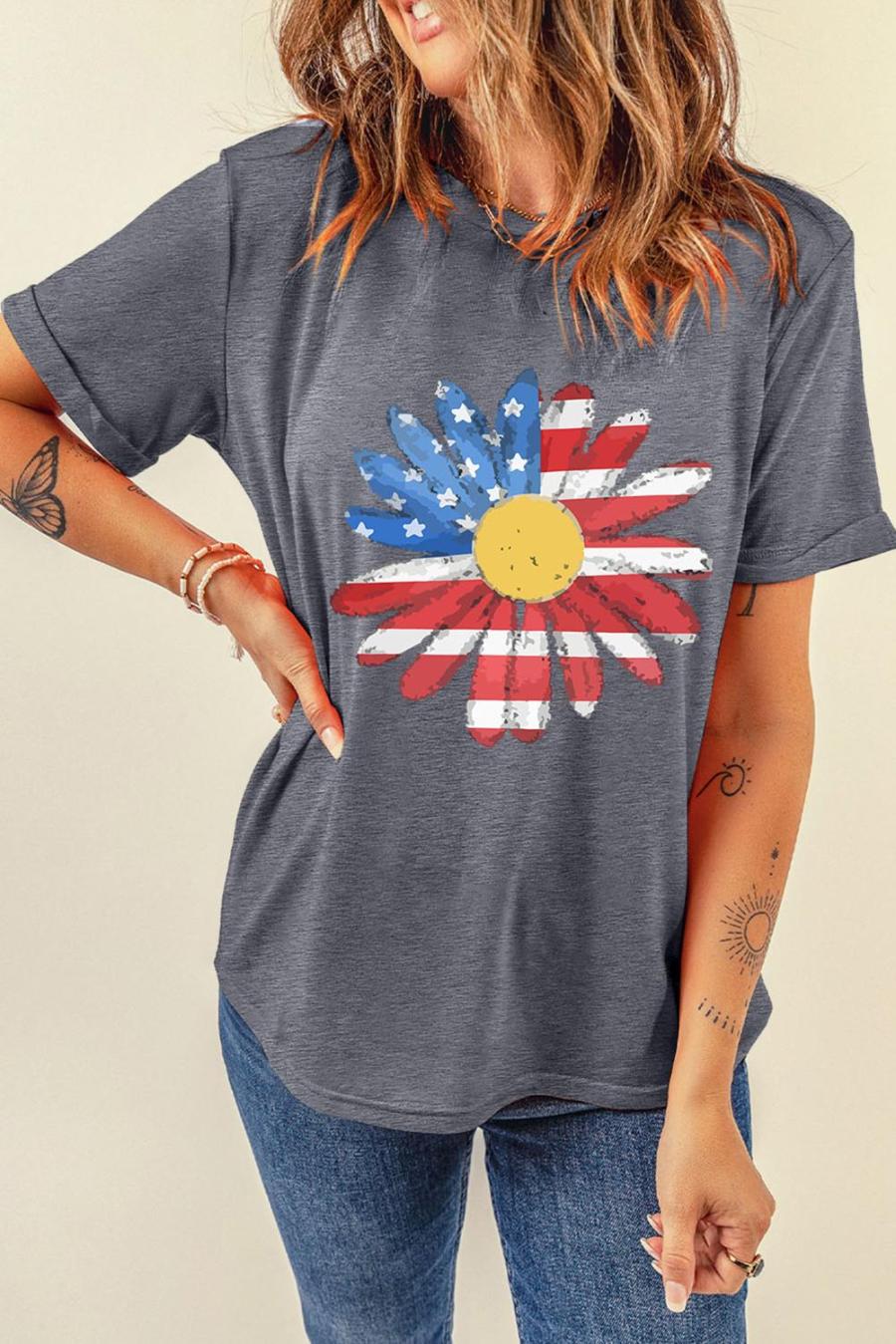 Tees & Tanks | Gray 4th Of July Sunflower Graphic Crew Neck Tee - Women
