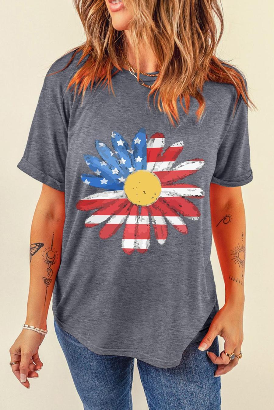 Tees & Tanks | Gray 4th Of July Sunflower Graphic Crew Neck Tee - Women