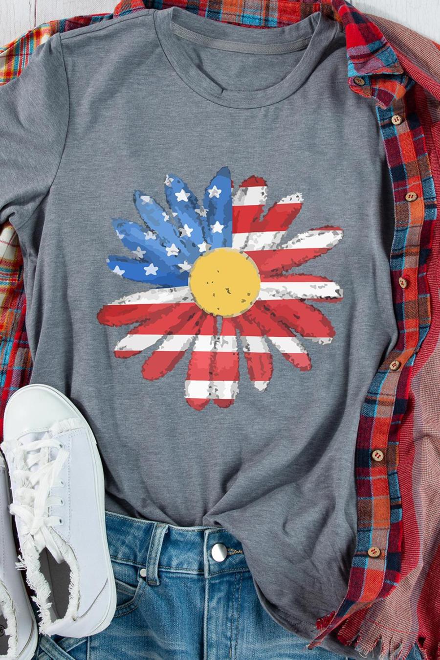 Tees & Tanks | Gray 4th Of July Sunflower Graphic Crew Neck Tee - Women