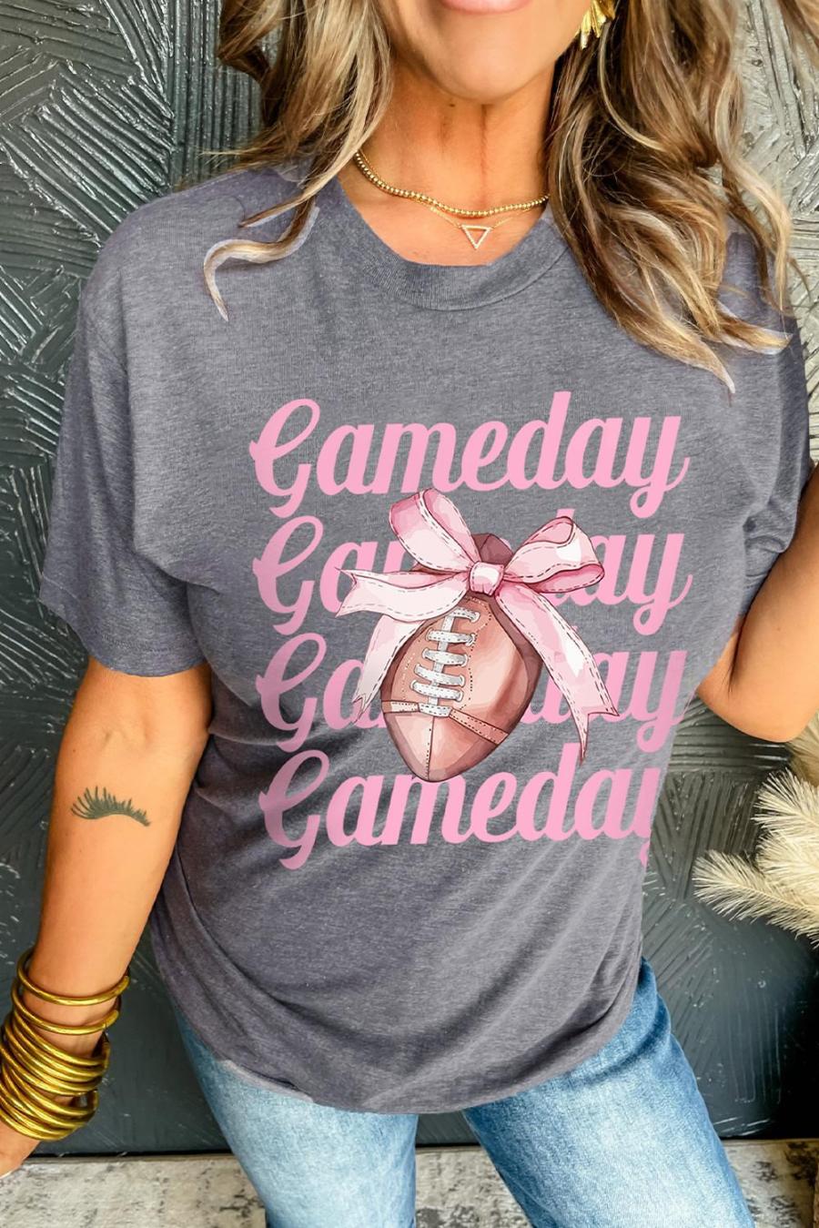 Tees & Tanks | Gray Game Day Bowknot Football Graphic Casual Tee - Women