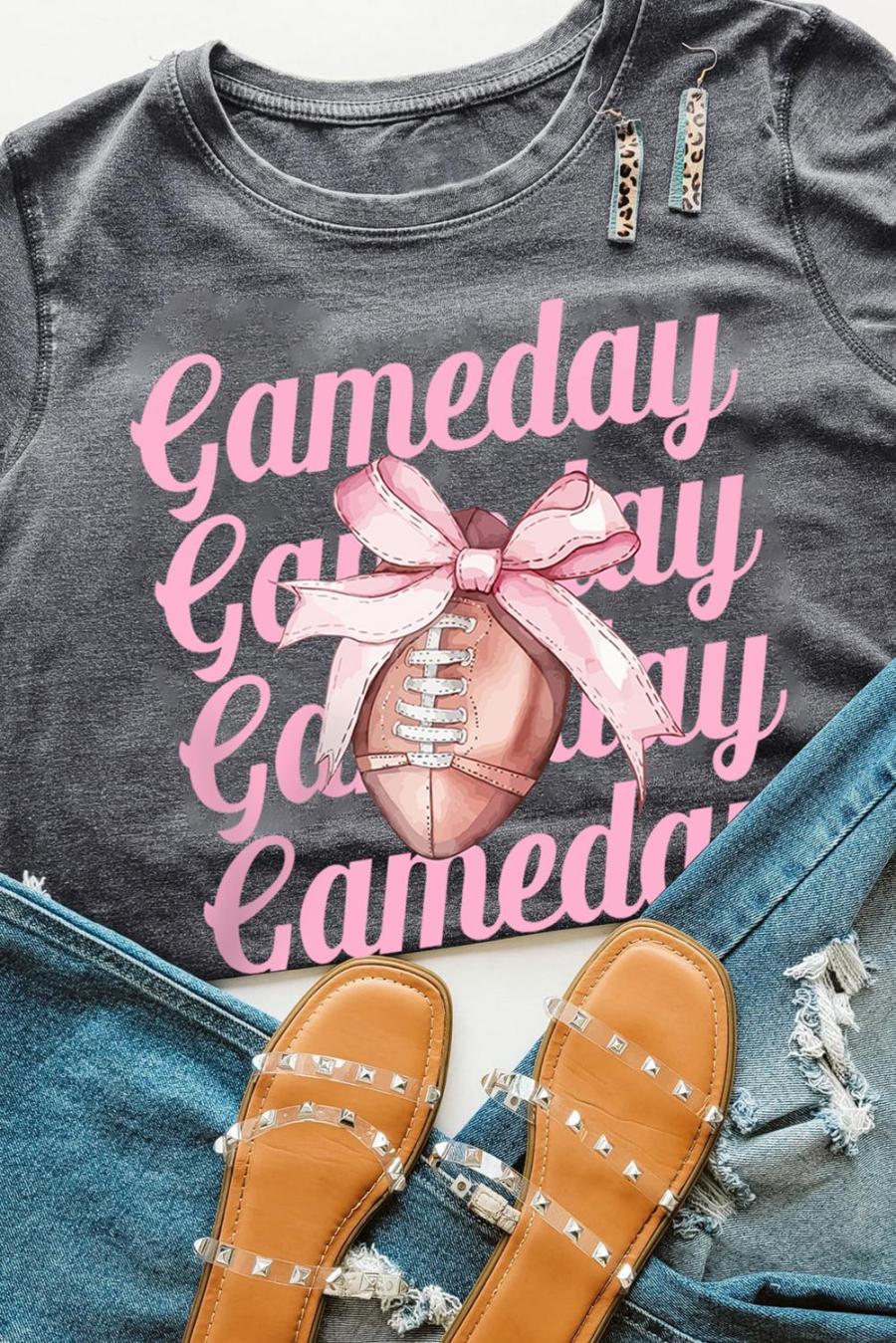 Tees & Tanks | Gray Game Day Bowknot Football Graphic Casual Tee - Women