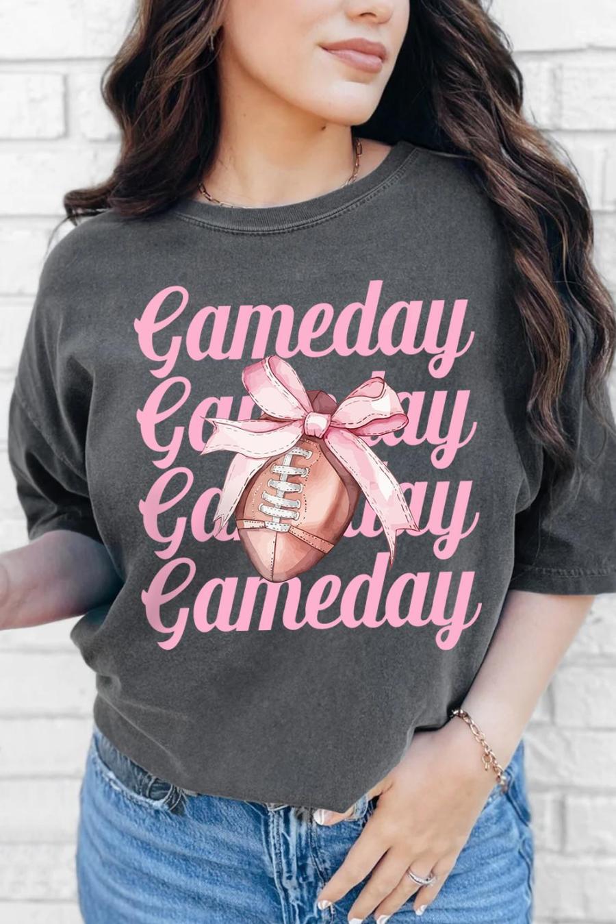 Tees & Tanks | Gray Game Day Bowknot Football Graphic Casual Tee - Women