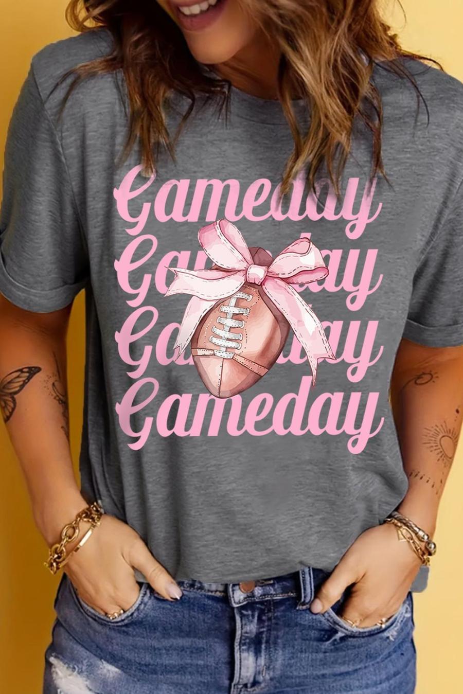 Tees & Tanks | Gray Game Day Bowknot Football Graphic Casual Tee - Women