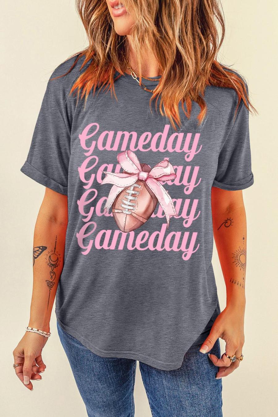 Tees & Tanks | Gray Game Day Bowknot Football Graphic Casual Tee - Women