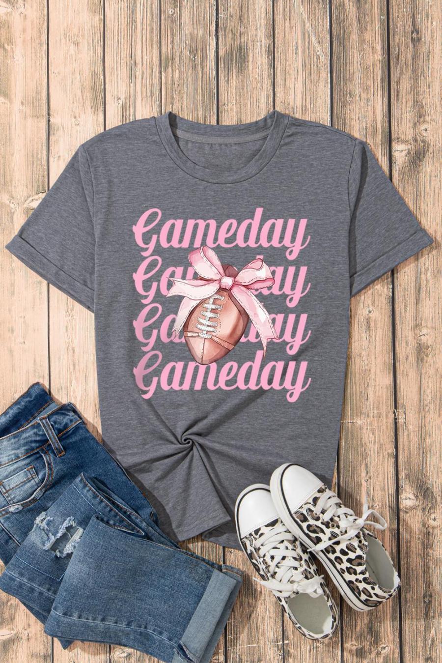Tees & Tanks | Gray Game Day Bowknot Football Graphic Casual Tee - Women