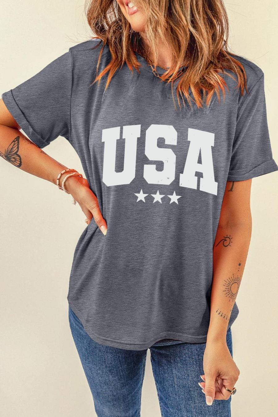 Tees & Tanks | Gray Usa Letter Crewneck Tee - Women