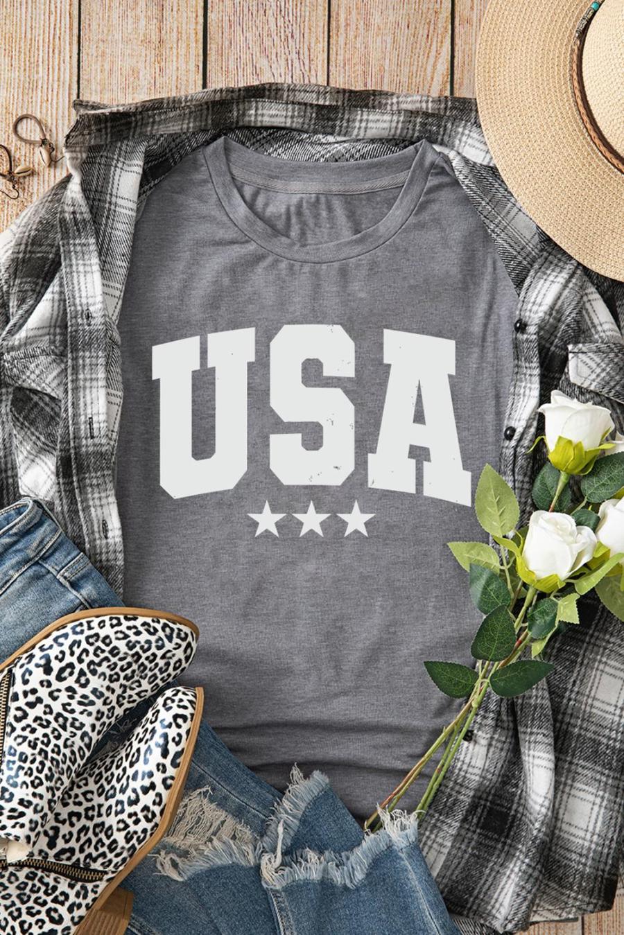 Tees & Tanks | Gray Usa Letter Crewneck Tee - Women