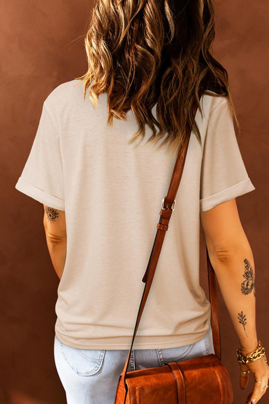 Tees & Tanks | Khaki Band Tee Casual Short Sleeve Crew Neck Graphic T Shirt - Women