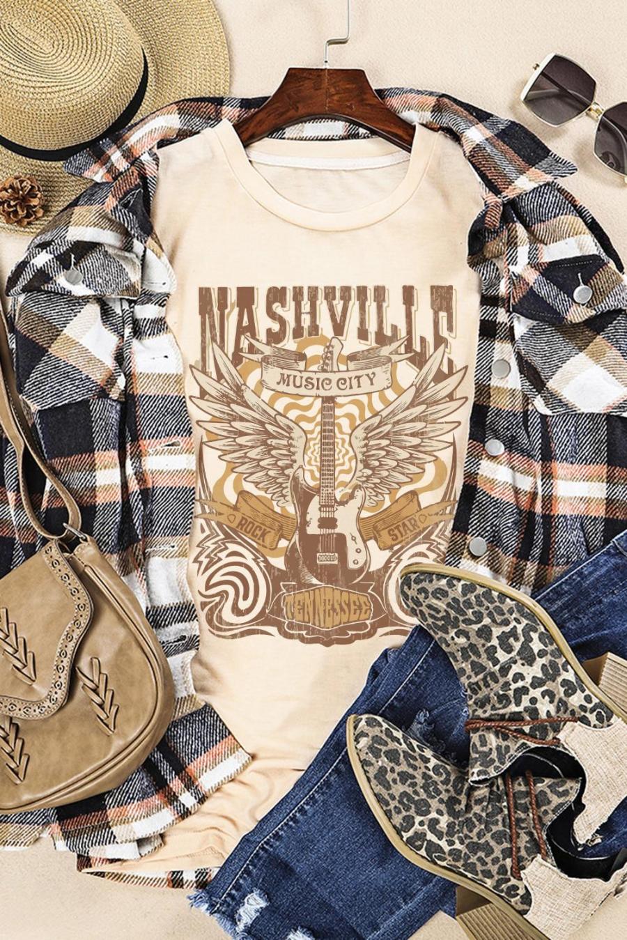 Tees & Tanks | Khaki Band Tee Casual Short Sleeve Crew Neck Graphic T Shirt - Women