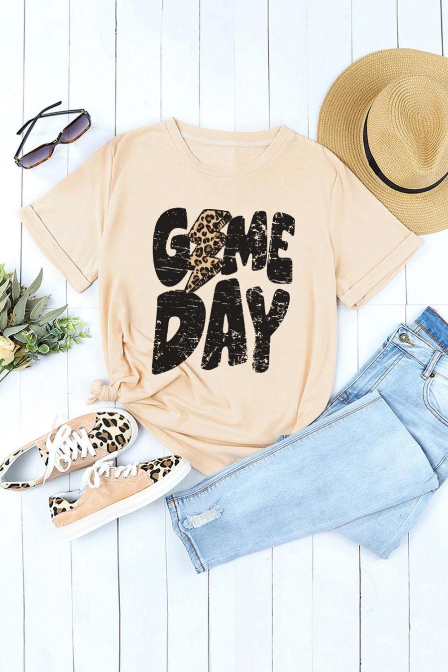 Tees & Tanks | Khaki Game Day Football Season Casual Graphic T Shirt - Women