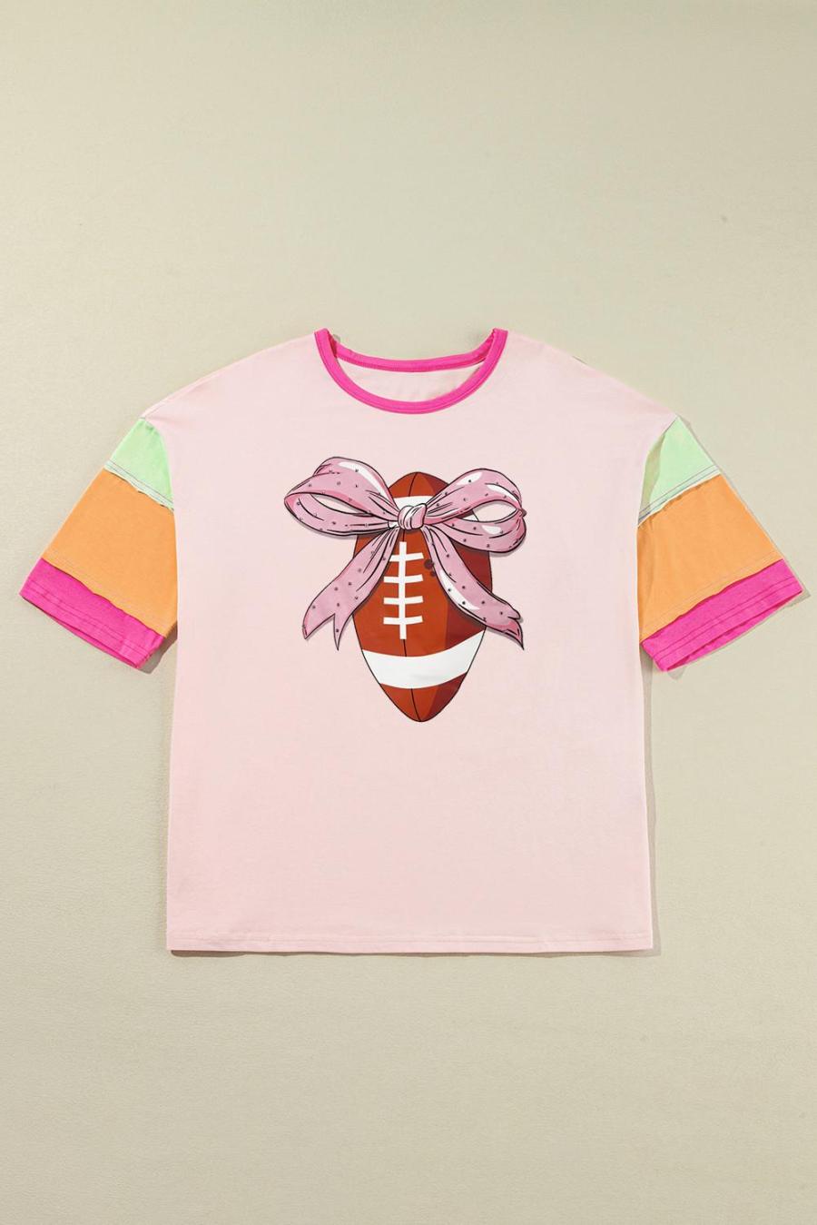 Tees & Tanks | Pink Colorblock Sleeve Rhinestone Bow Football Print T Shirt - Women