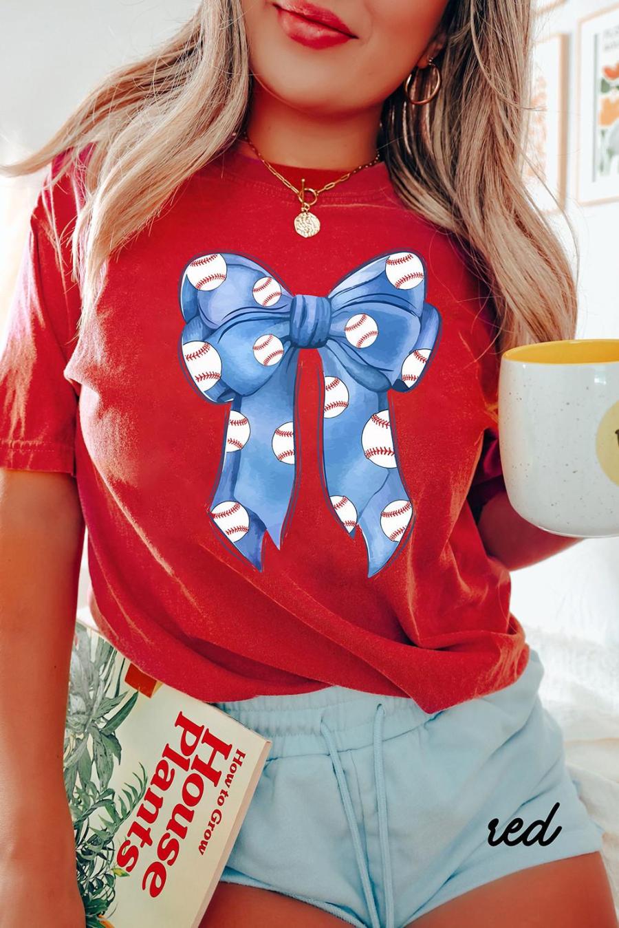 Tees & Tanks | Red Baseball Bowknot Graphic Crew Neck Tee - Women