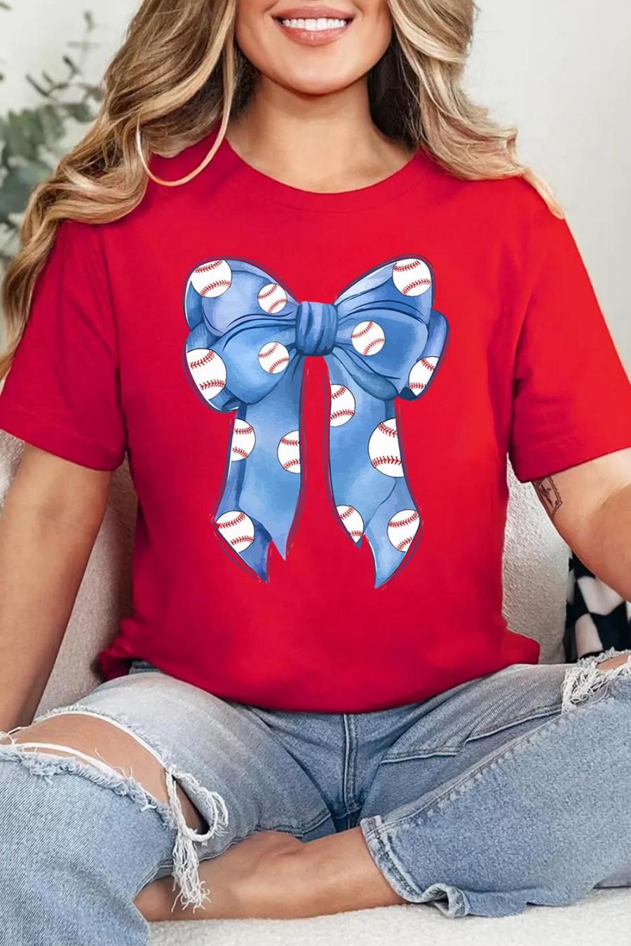 Tees & Tanks | Red Baseball Bowknot Graphic Crew Neck Tee - Women