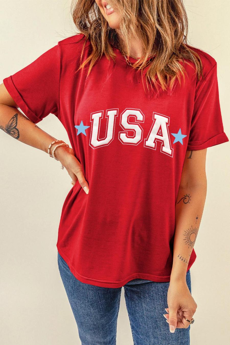 Tees & Tanks | Red Star Usa Print Crewneck T Shirt - Women
