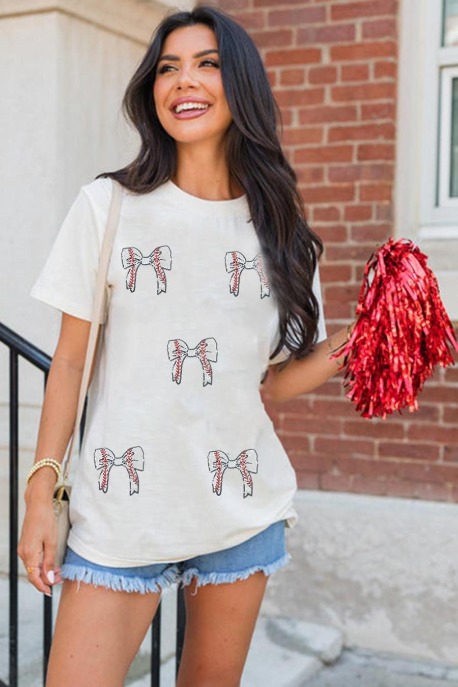Tees & Tanks | White Game Day Bow Graphic Crewneck T Shirt - Women