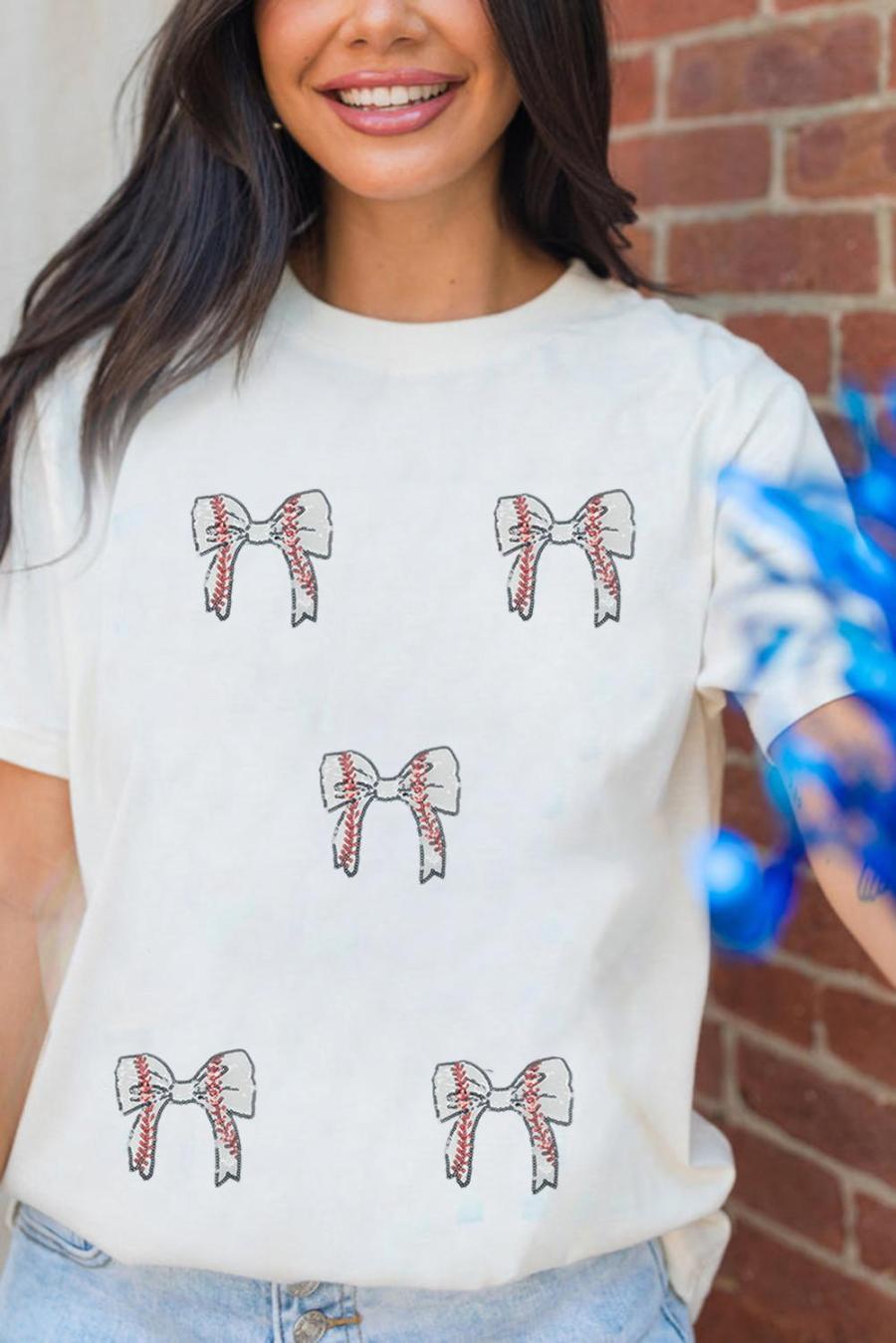 Tees & Tanks | White Game Day Bow Graphic Crewneck T Shirt - Women