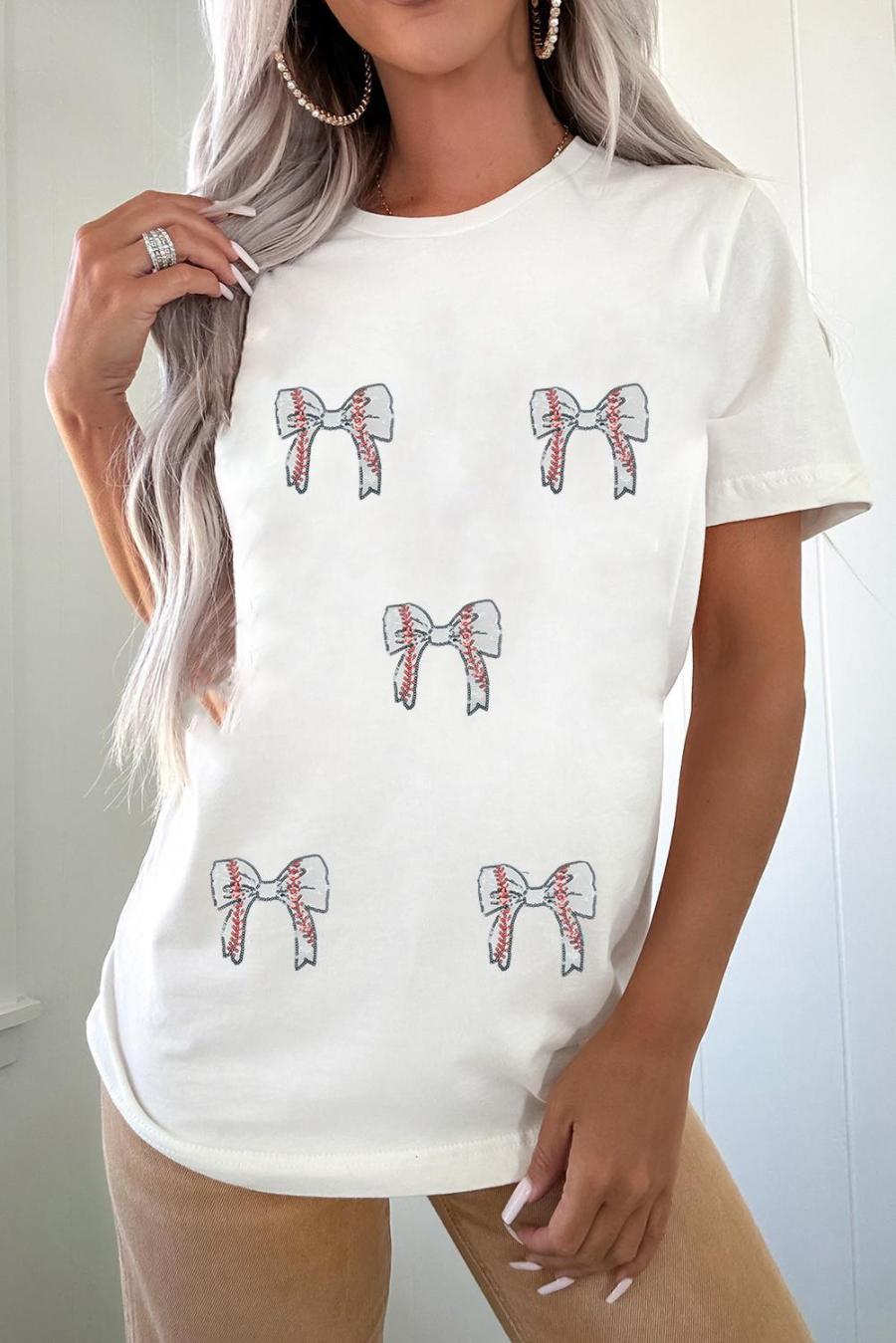 Tees & Tanks | White Game Day Bow Graphic Crewneck T Shirt - Women