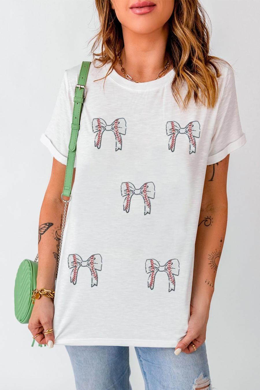 Tees & Tanks | White Game Day Bow Graphic Crewneck T Shirt - Women