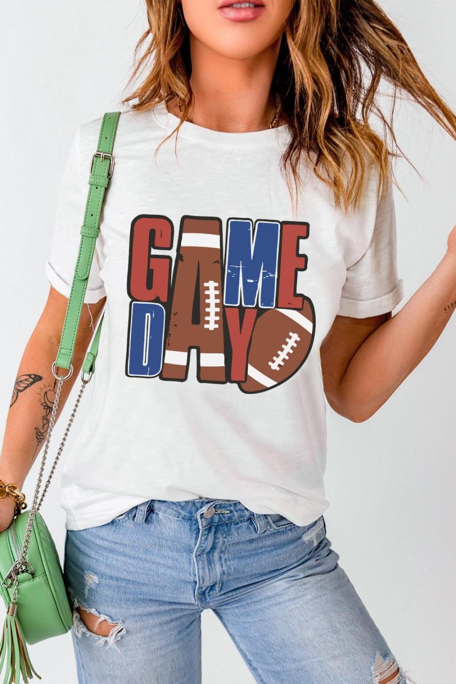Tees & Tanks | White Game Day Football Letter Graphic T Shirt - Women