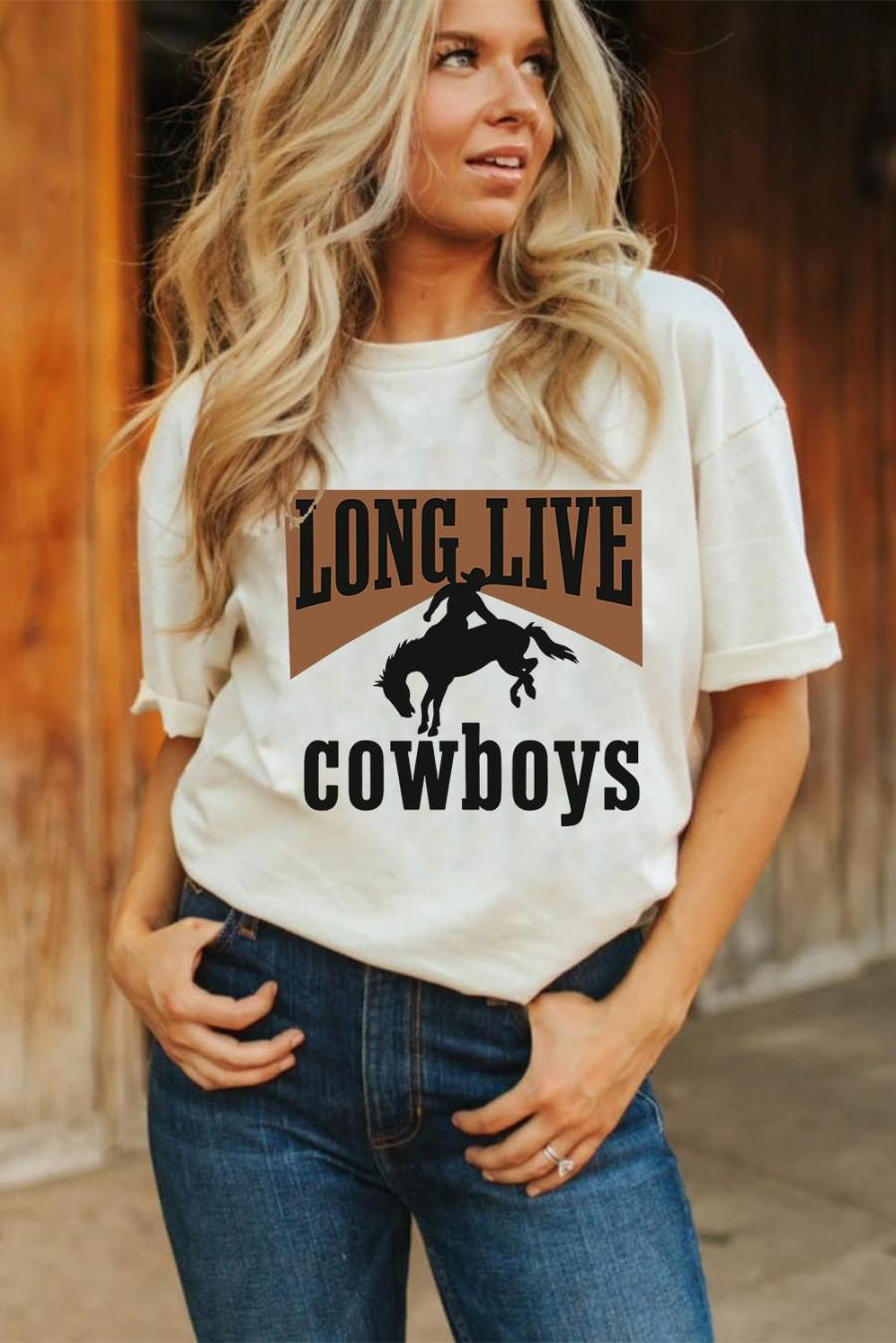Tees & Tanks | White Long Live Cowboys Western Graphic Loose Tee - Women