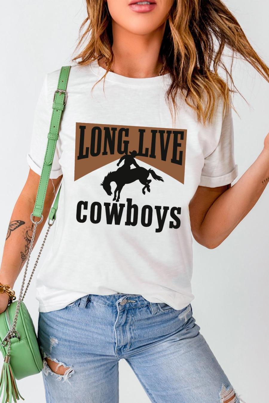Tees & Tanks | White Long Live Cowboys Western Graphic Loose Tee - Women
