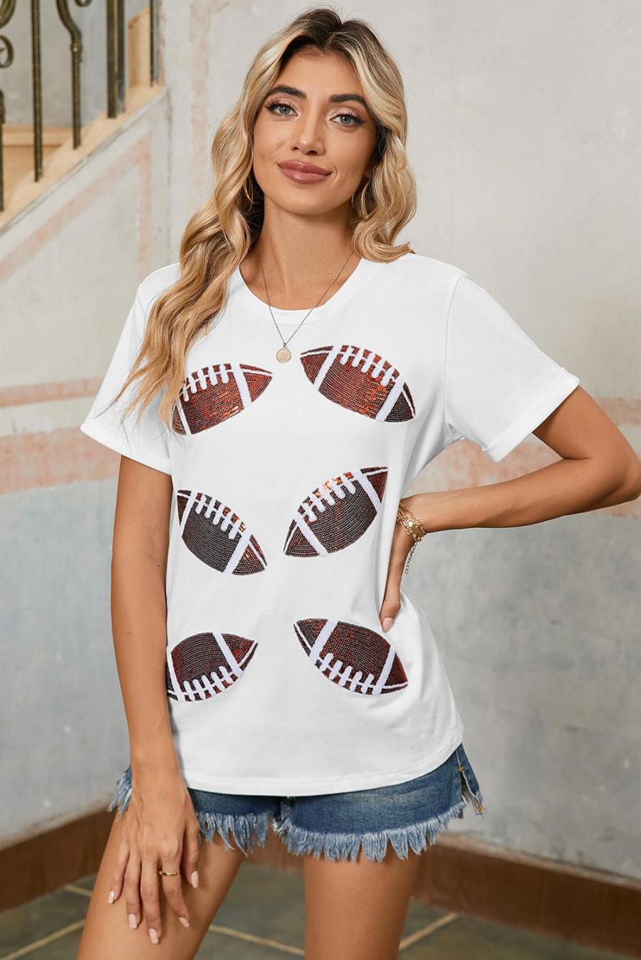 Tees & Tanks | White Sequined Rugby Graphic T Shirt - Women