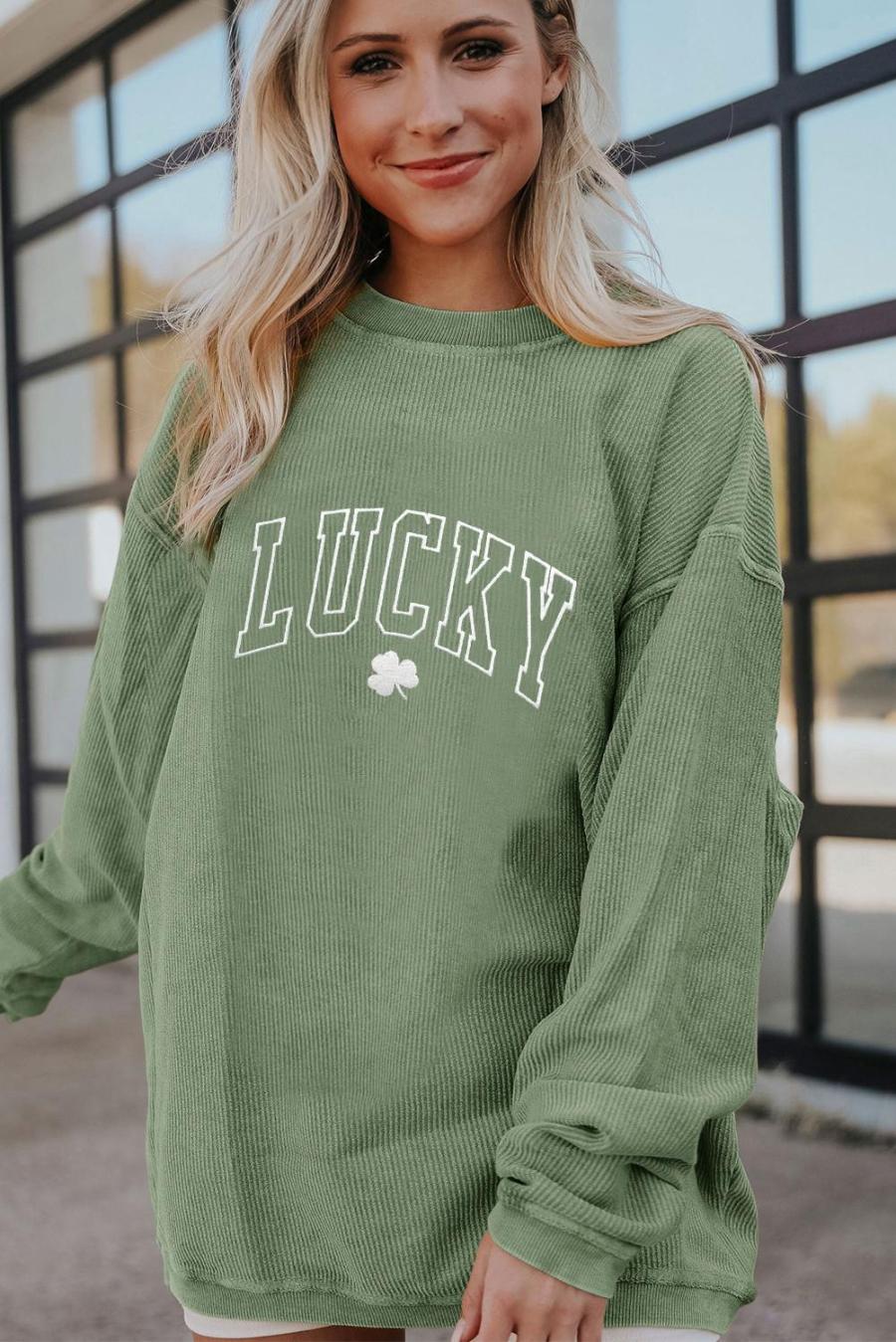 Sweatshirts | Grass Green Lucky Clover Drop Shoulder Ribbed St Patrick Sweatshirt - Women
