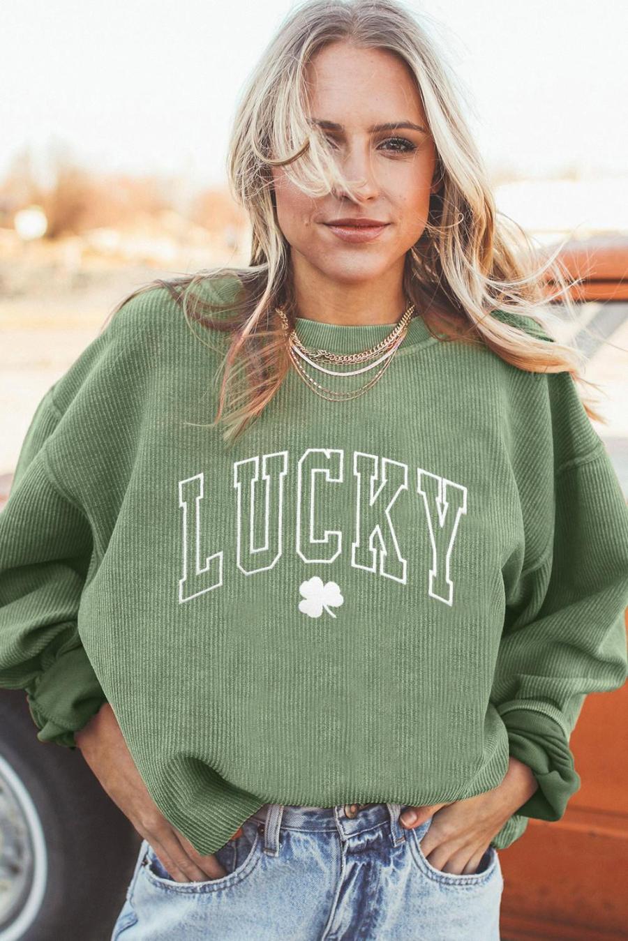 Sweatshirts | Grass Green Lucky Clover Drop Shoulder Ribbed St Patrick Sweatshirt - Women