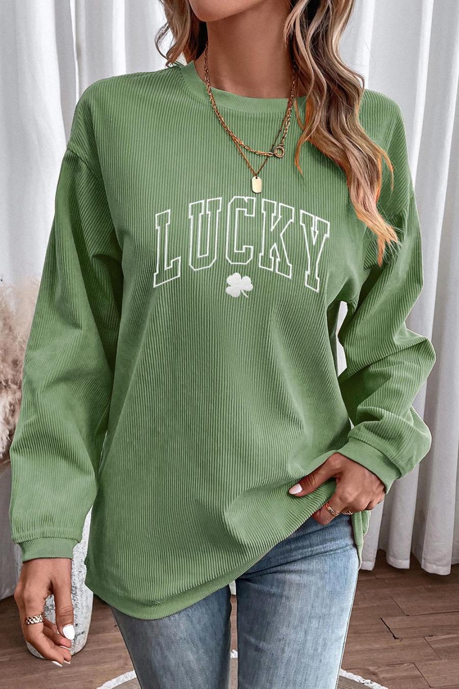 Sweatshirts | Grass Green Lucky Clover Drop Shoulder Ribbed St Patrick Sweatshirt - Women