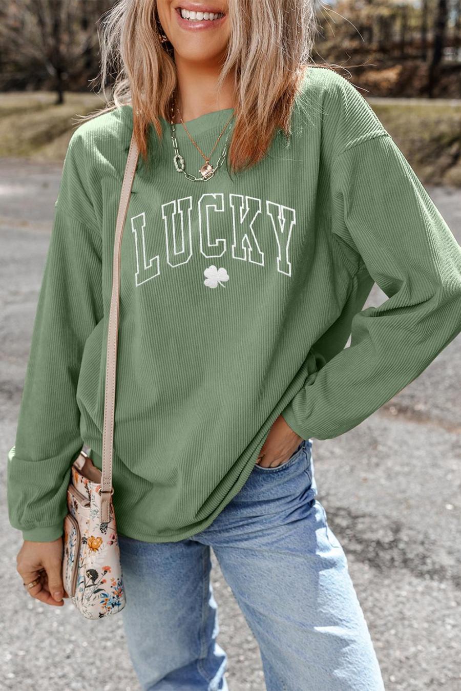 Sweatshirts | Grass Green Lucky Clover Drop Shoulder Ribbed St Patrick Sweatshirt - Women